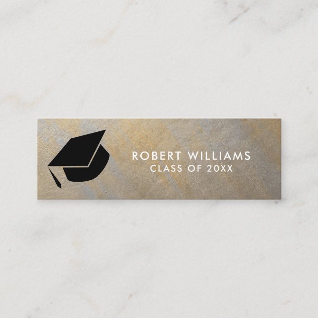 Grått Guld Metallisk Grad Cap Studenten Mini Visitkort (Framsida)