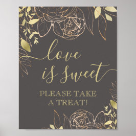 Grått & Guld Modern Blommigt Sweet Favor Bord Poster