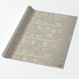 Grått Guld Papyrus Antique Egyptian Blommigt Lotus Presentpapper
