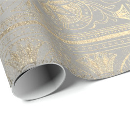 Grått Guld Papyrus Antique Egyptian Blommigt Lotus Presentpapper