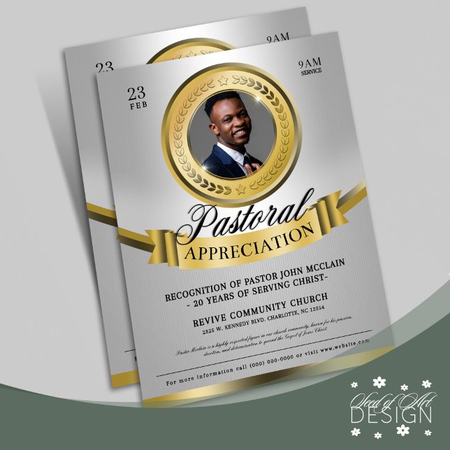 Grått & Guld Pastoravkänning Reklamblad (Skapare uppladdad)