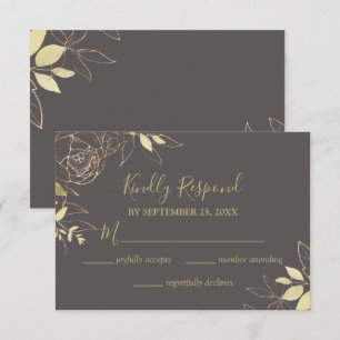 Grått & Guld Peony Blommigt Bröllop OSA Kort