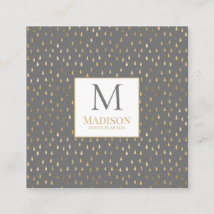 Grått Guld RainDrop Modern Trendig Monogram Fyrkantigt Visitkort