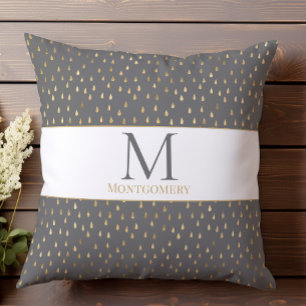 Grått Guld RainDrop Modern Trendig Monogram Kudde