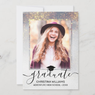 Grått Guld Sparkles Photo Virtuell Studentfest Inbjudningar