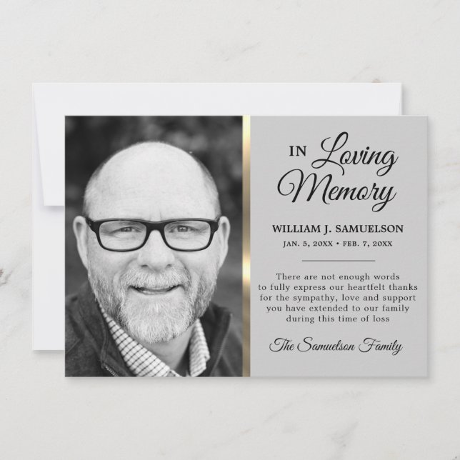 Grått Guld Sympathy Funeral Memory TACK Photo Kort (Framsida)