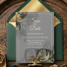 Grått Guld Tropiska Blad Elegant Modern Bröllop