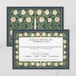 Grått Guld Vitt Blommigt Svärd Royal Bröllop RSVP OSA Kort