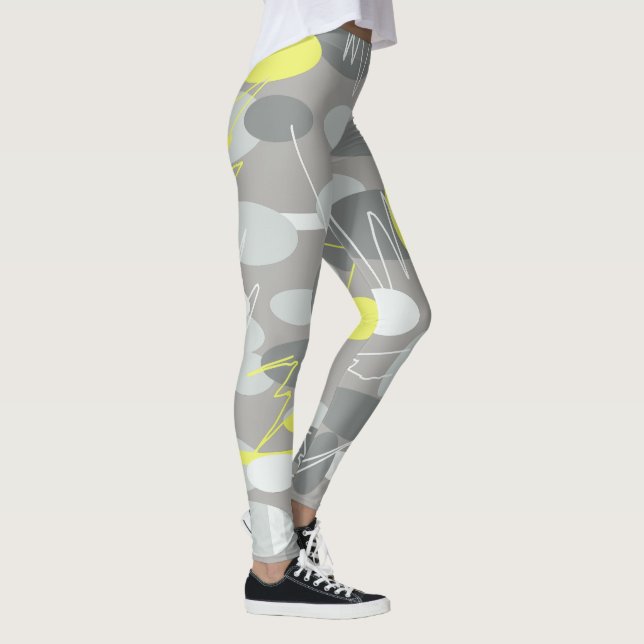Grått Gult Abstrakt Art Ovaler Mönster Leggings (Höger)
