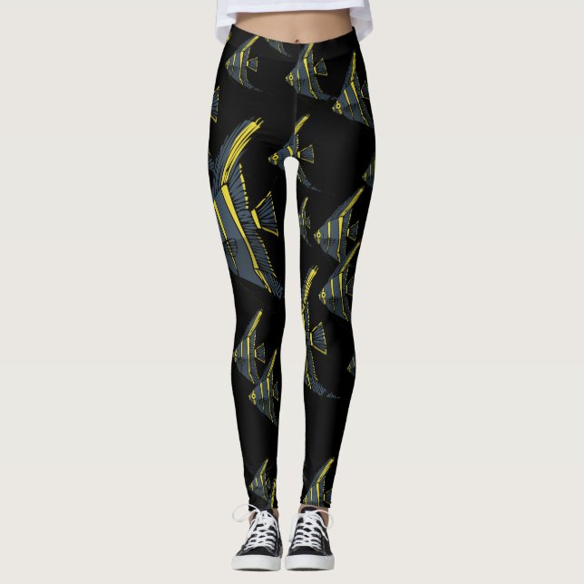 Grått & Gult Angelfish Leggings (Framsida)