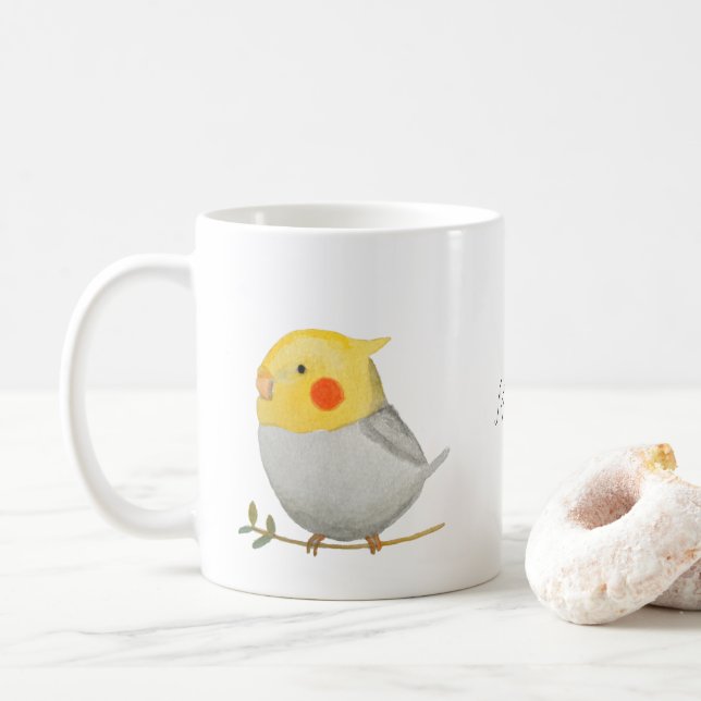 Grått Gult Cockatiel Cute Pet Bird Eget namn  Kaffemugg (Med munk)