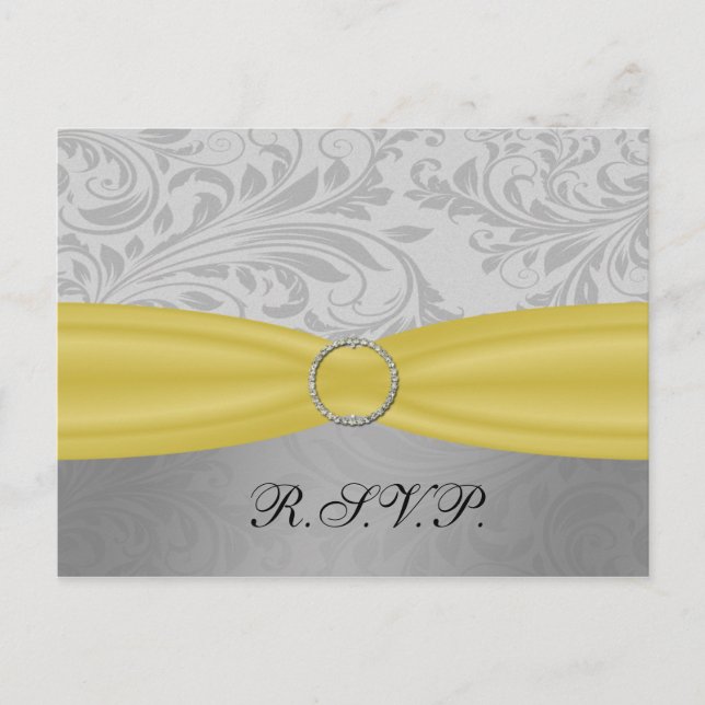Grått Gult FAUX ribbon diamante-låsbeslag Bröllop Inbjudan Vykort (Framsida)