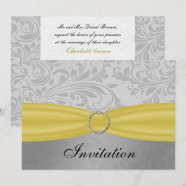 Grått Gult FAUX ribbon diamante-låsbeslag Bröllop Inbjudningar