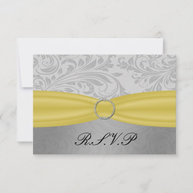 Grått Gult FAUX ribbon diamante-låsbeslag Bröllop OSA Kort (Framsida)