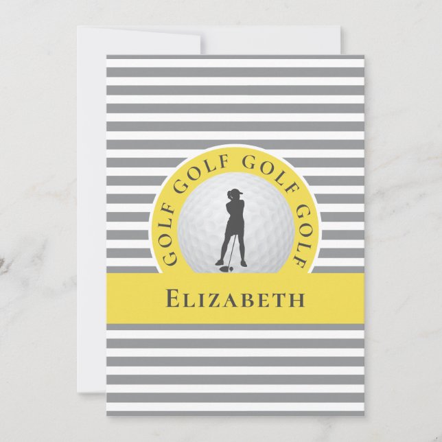 Grått Gult för hennes Personlig Golfer Tack Anteckningskort (Framsida)