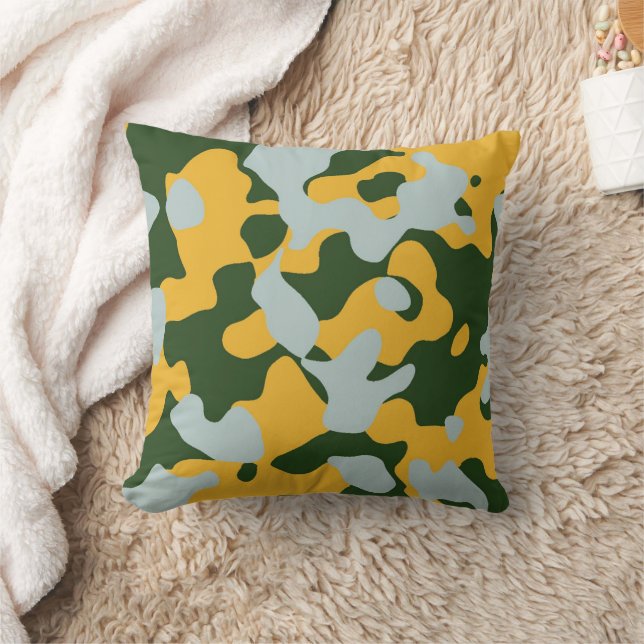 Grått Gult Grönt Camouflage Pillow Kudde (Filt)