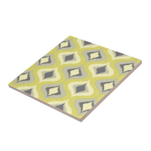 Grått Gult Grönt Ochre Retro Ikat Droppar Mönster Kakelplatta