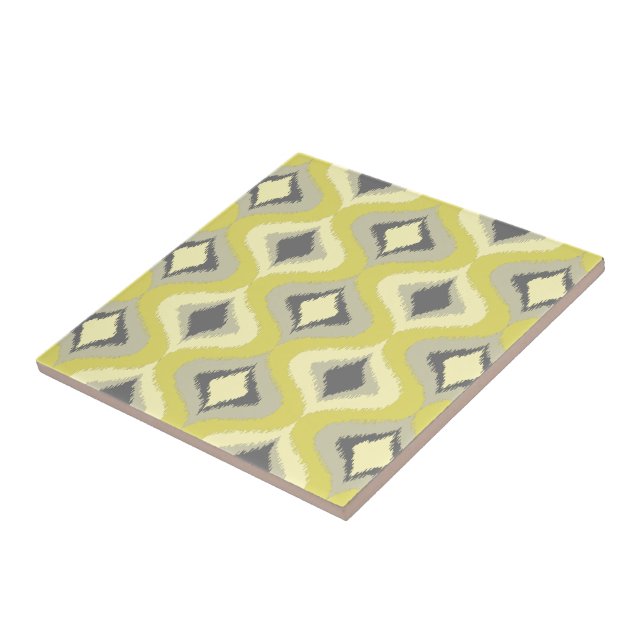Grått Gult Grönt Ochre Retro Ikat Droppar Mönster Kakelplatta (Sidan)