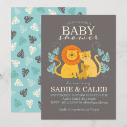 Grått, Gult, jungle Lejon Baby Shower-inbjudan Inbjudningar
