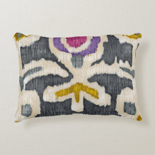 Grått Gult Lila Tribal Ikat Prydnadskudde