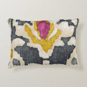 Grått Gult Rosa Tribal Ikat Prydnadskudde