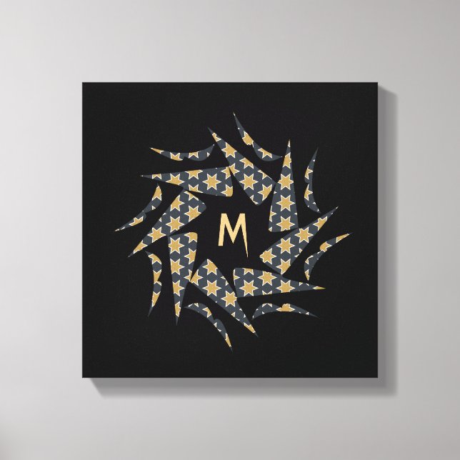 Grått Gult Star Triangle Mönster Monogram Canvastryck (Framsida)