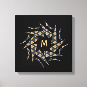 Grått Gult Star Triangle Mönster Monogram Canvastryck