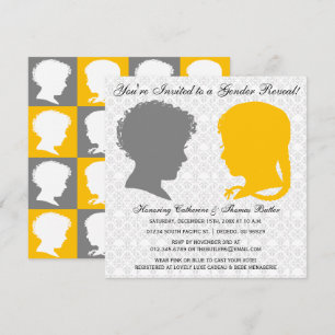 Grått & Gult Victorian Silhouette Gender Reveal Inbjudningar