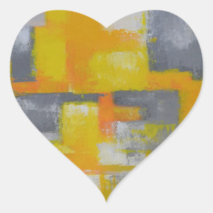 grått gult, vit abstrakt konsmålning hjärtformat klistermärke