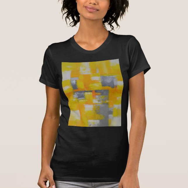 grått gult, vit abstrakt konsmålning t shirt (Framsida)
