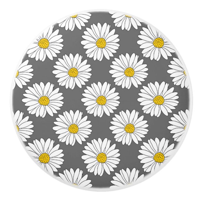 Grått Gult White Daisy Mönster Knopp (Framsidan)