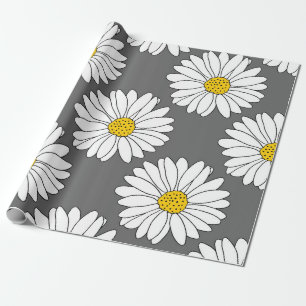 Grått Gult White Daisy Mönster Presentpapper