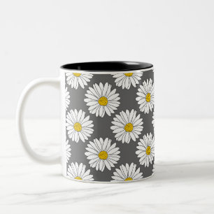Grått Gult White Daisy Mönster Två-Tonad Mugg