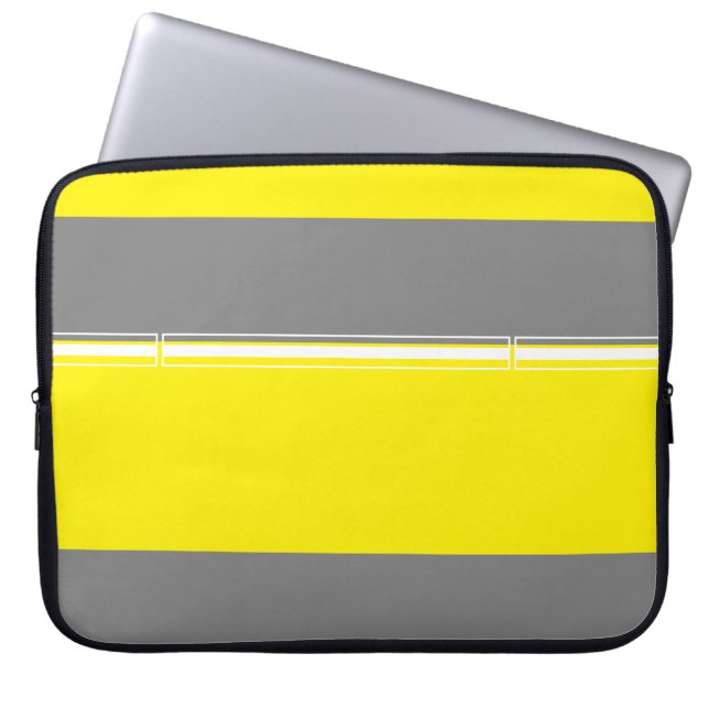 Grått Gult White Linjer Computer Laptop sleeve (Framsidan)
