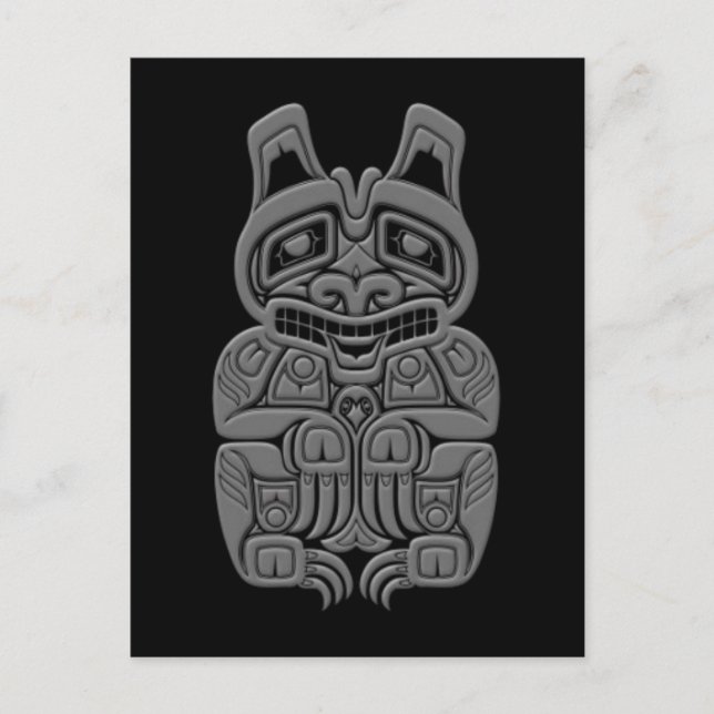 Grått Haida Spirit Bear on Black Vykort (Framsida)