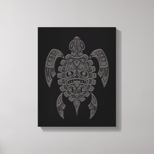 Grått Haida Spirit Sea Turtle på Black Canvastryck