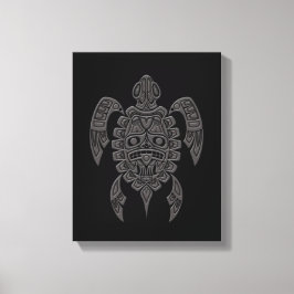 Grått Haida Spirit Sea Turtle på Black Canvastryck