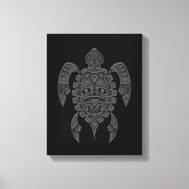 Grått Haida Spirit Sea Turtle på Black Canvastryck (Framsida)