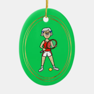 Grått Hair Female Tennis Player Ornament