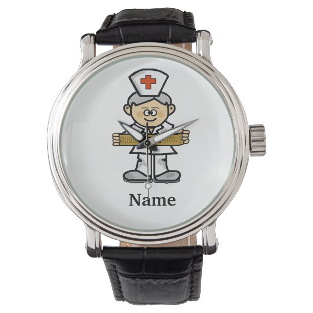 Grått Hair Male Nurse Watch Anpassa det! Armbandsur (Framsida)