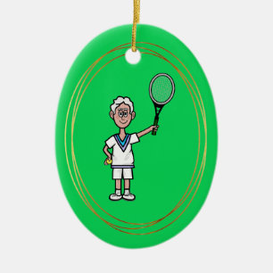 Grått Hair Male Tennis Player-julprydnad Julgransprydnad Keramik