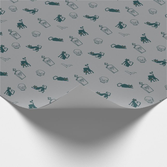 Grått - Halloween Mönster Gift Wrap 💀 Presentpapper (Hörn)