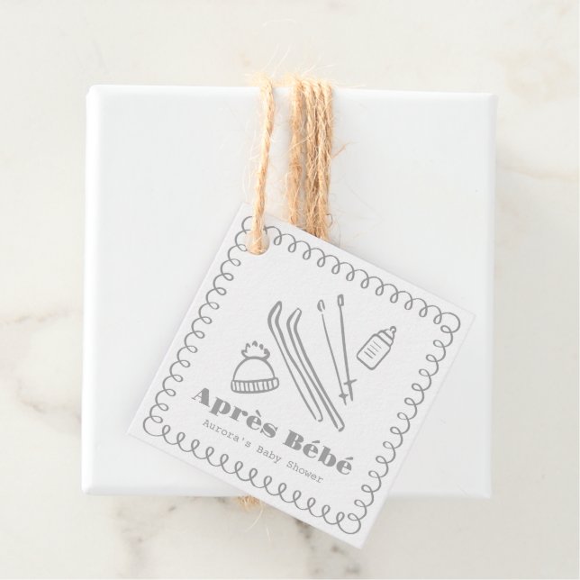 Grått Hand-Drawn Après Bébé Baby Shower Gåvor Etiketter (På plats)