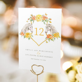 Grått-hästar och gul ros monogram bordsnummer