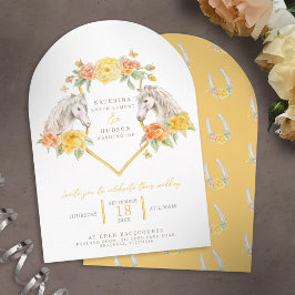 Grått-hästar och gul ros monogram bröllop arch inbjudningar