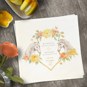 Grått-hästar och gul ros monogrammade bröllop pappersservett