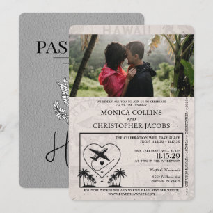 Grått Hawaii Passport Wedding bjudande Inbjudningar