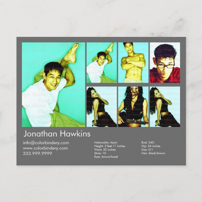 Grått Headshot Card för Actor/Model-Mörk Vykort (Framsida)