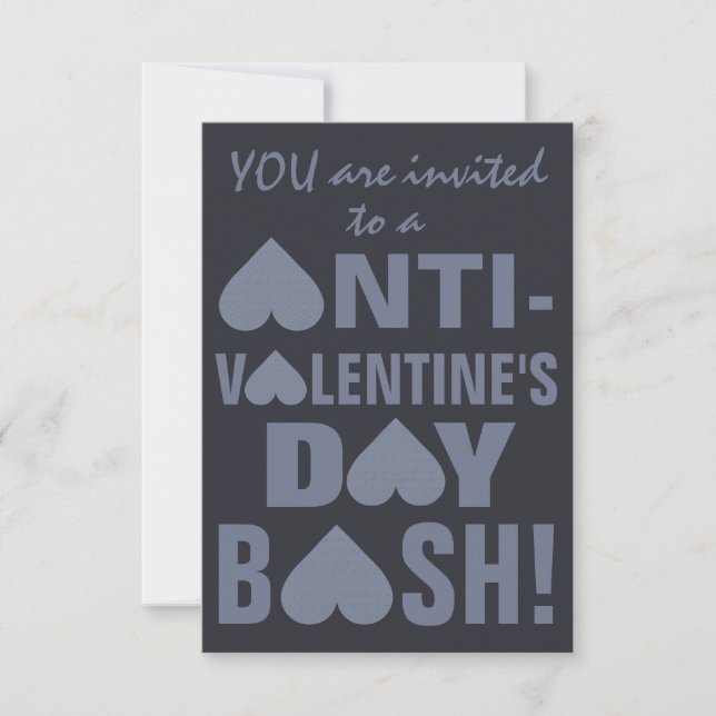 Grått Heart Anti-Valentine anpassningsbar Party-in Inbjudningar (Framsida)
