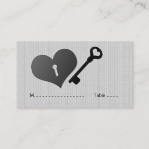 Grått Heart Lock och Nyckel Place Card Placeringskort